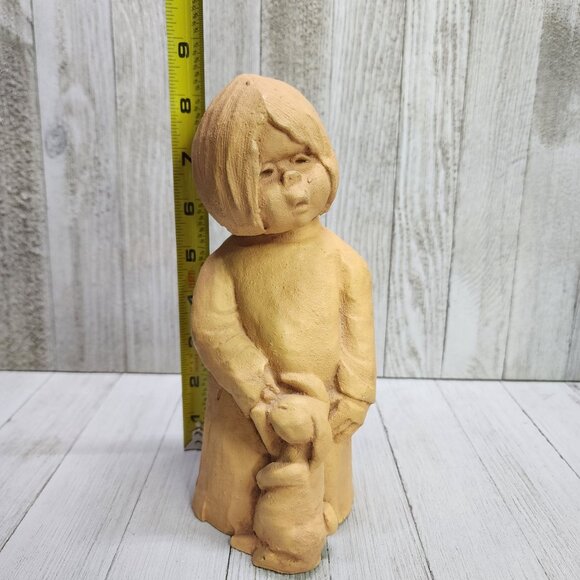 Vintage Dave Grossman Clay Sculpture Figurine Girl with Bunny Rabbit 8'' Tall - Picture 7 of 8
